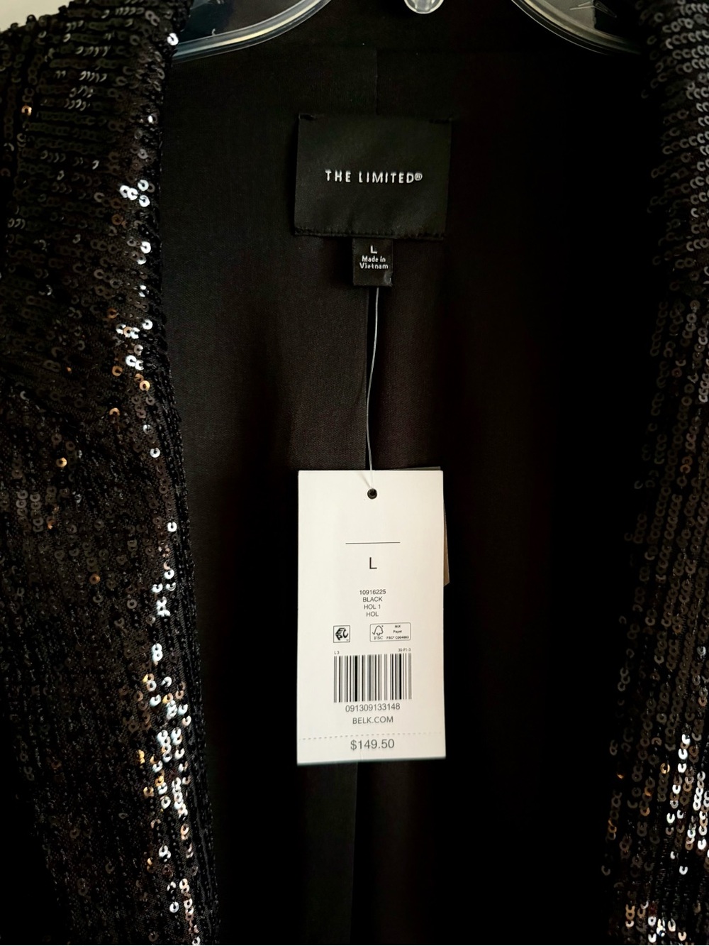 The Limited Black Sequin Blazer Jacket Large NWT Holiday Party Evening - Picture 5 of 7